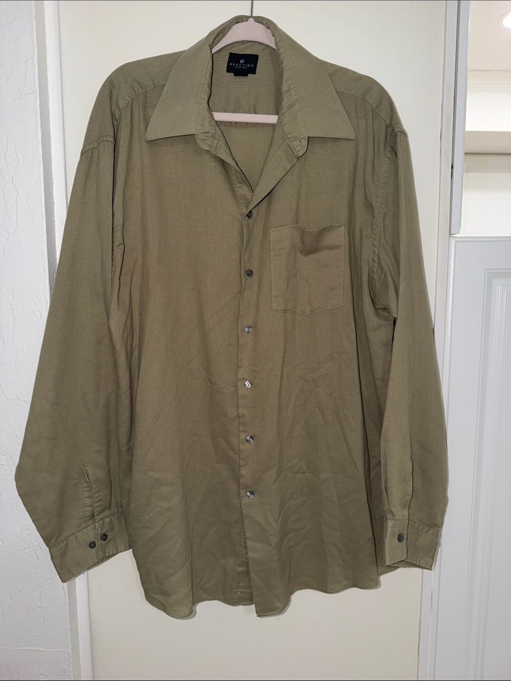 Reaction Kenneth Cole Olive Green Long Sleeve Button-Up Shirt | XL 17.5 36-37